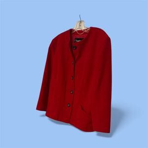VINTAGE LOUIS FERAUD LIPSTICK RED CASHMERE/WOOL JACKET BLAZER SZ 12
